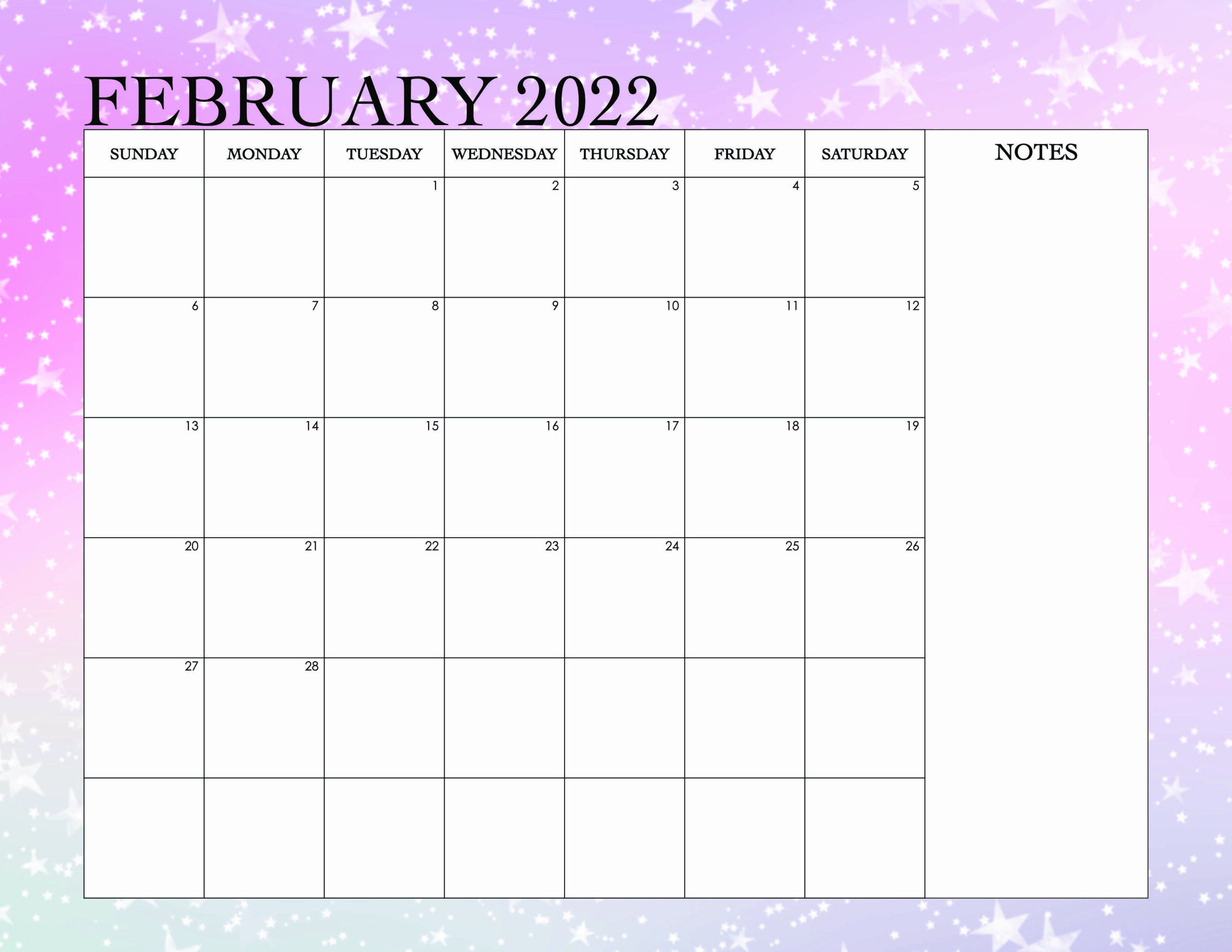 February 2022 Calendar Printable