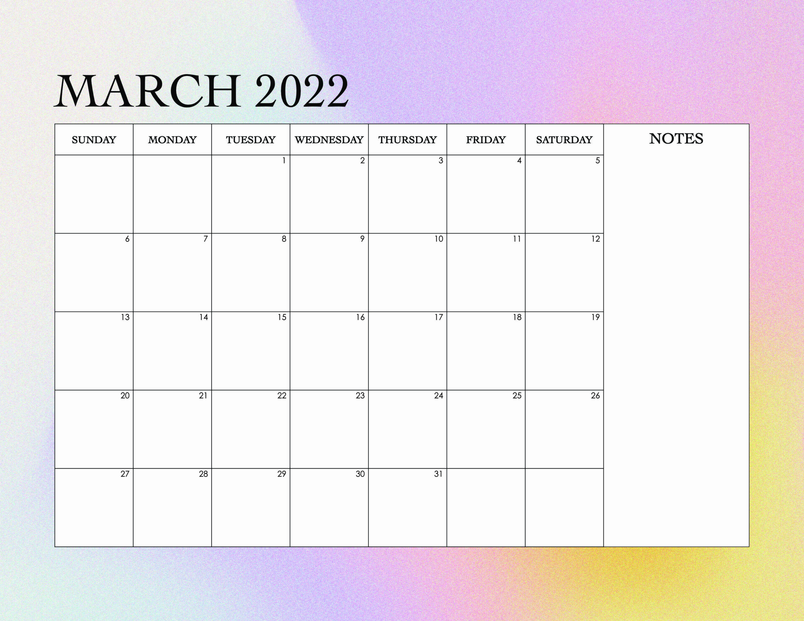 March Calendar Printable