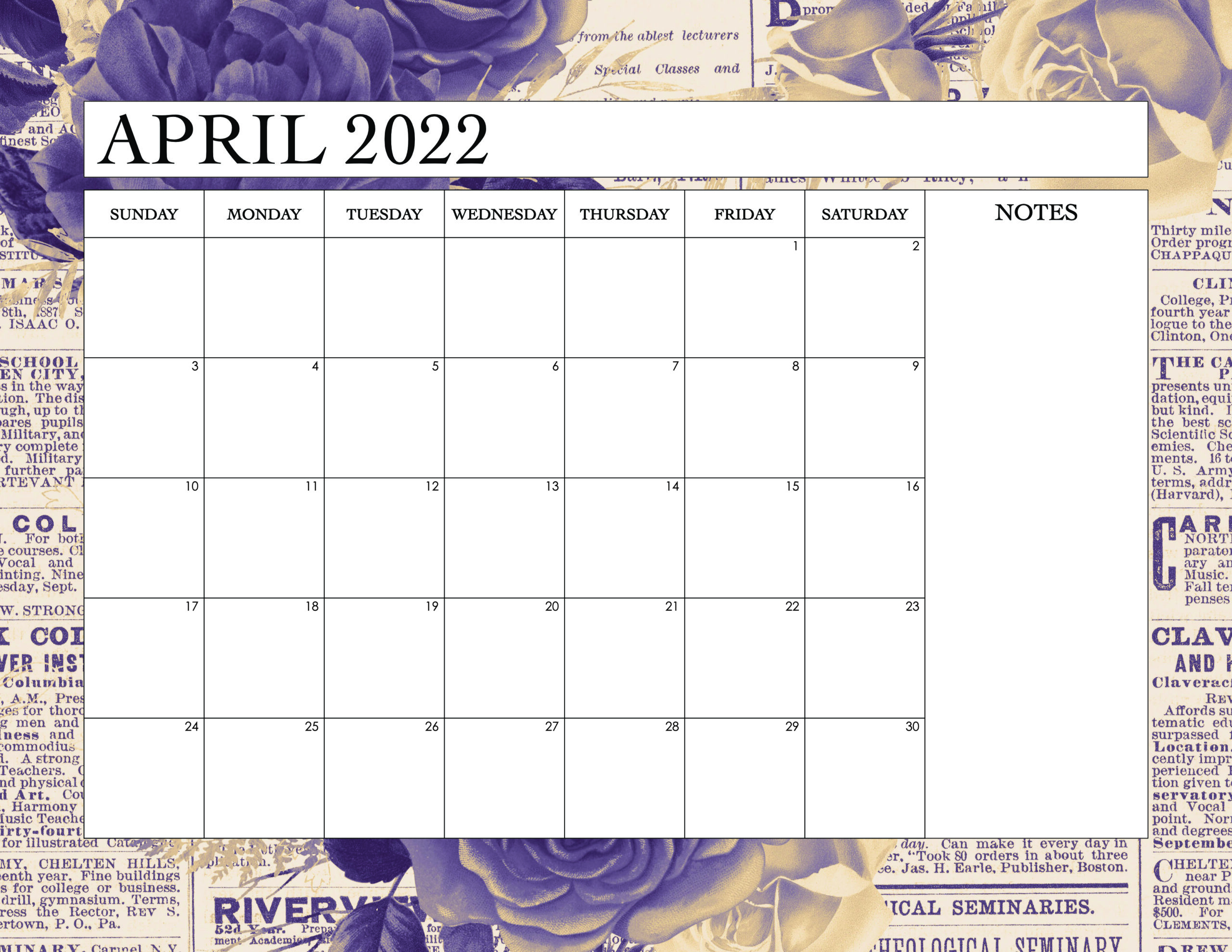April Calendars Printables