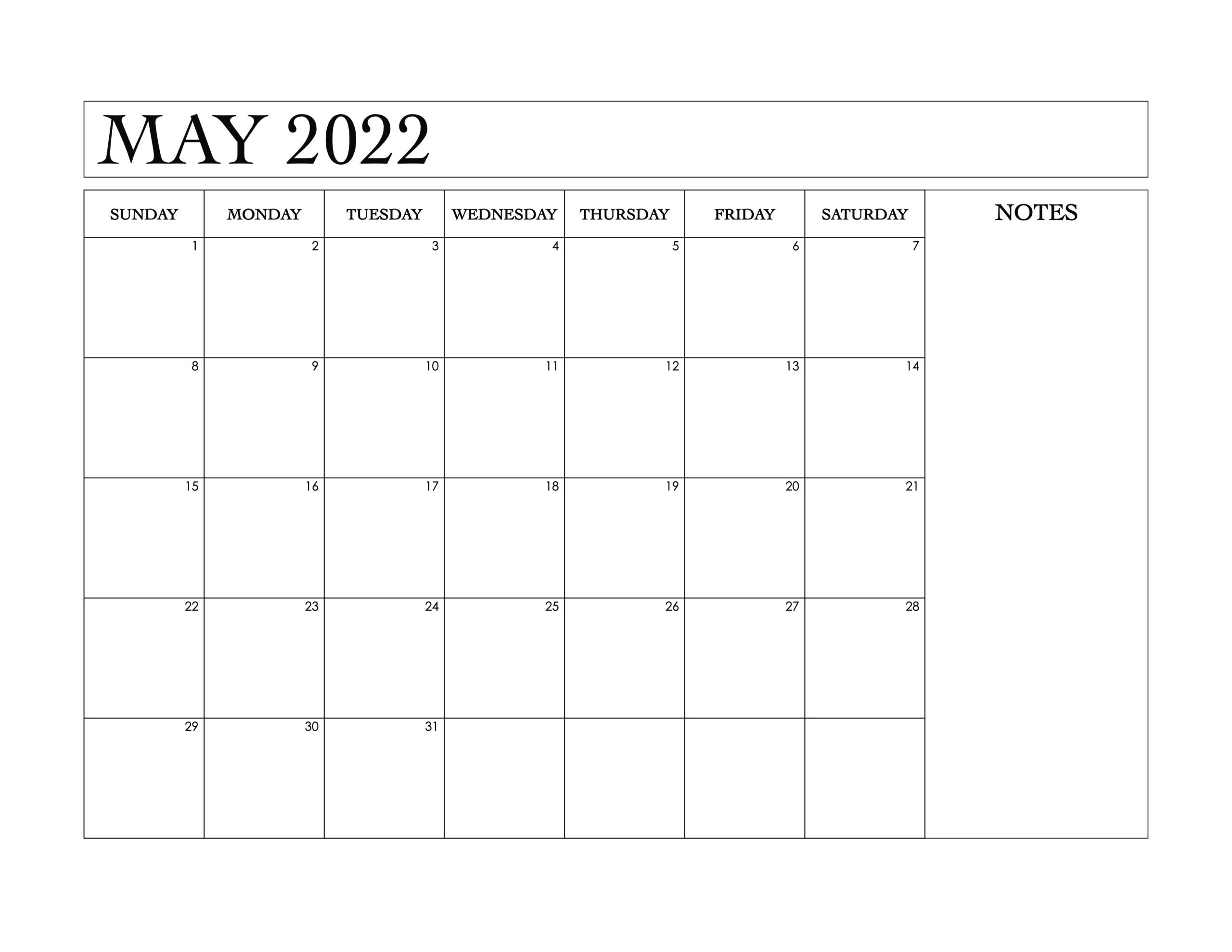 May Calendar Printable 2022