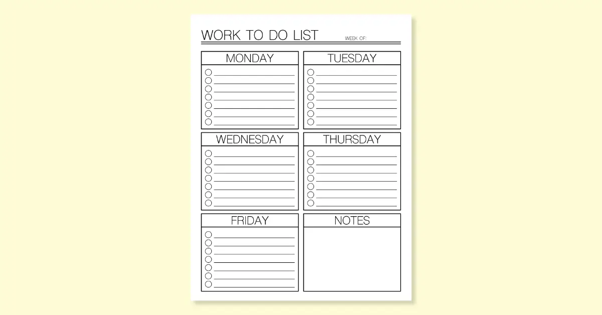 free Printable weekly to do list for work