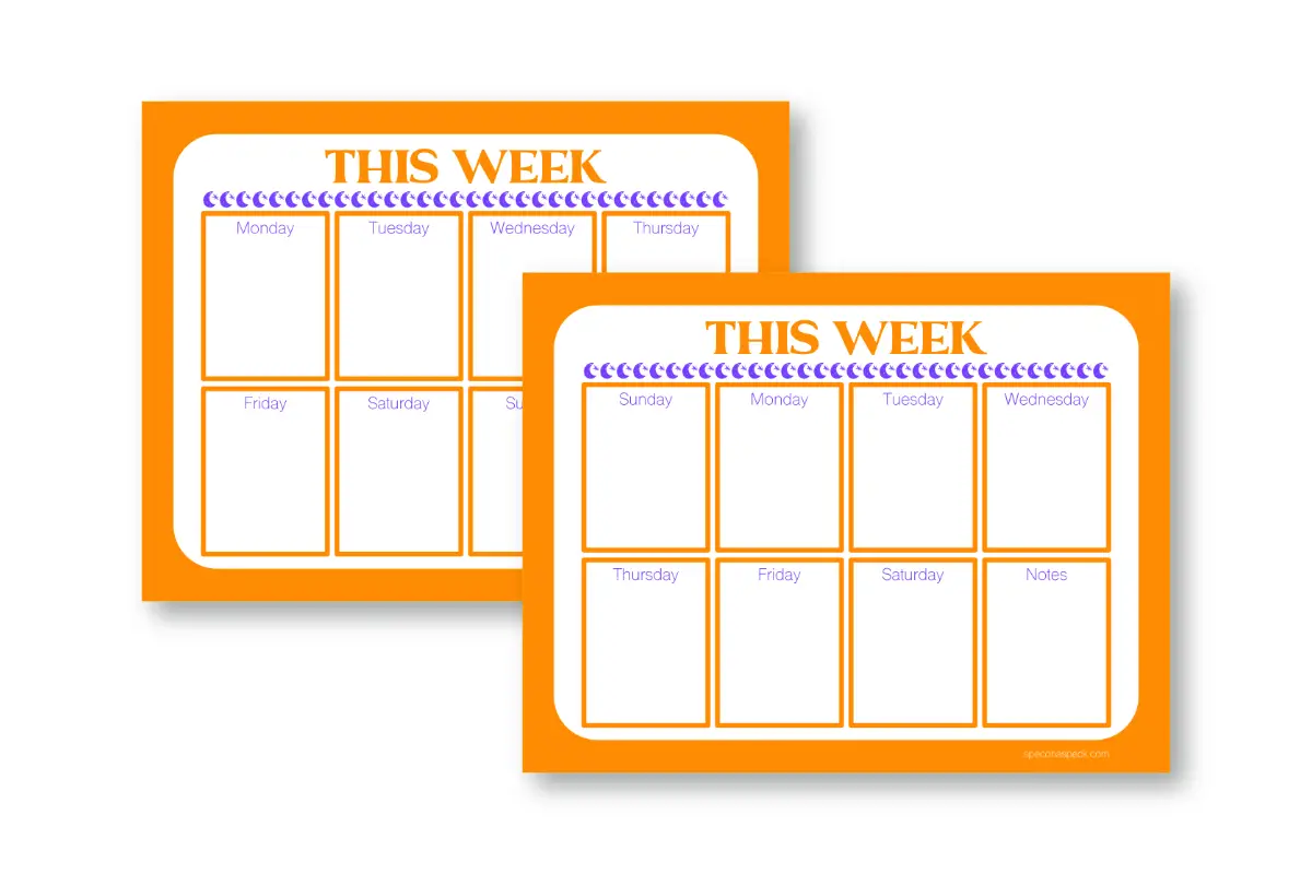 Halloween orange and purple weekly planner page