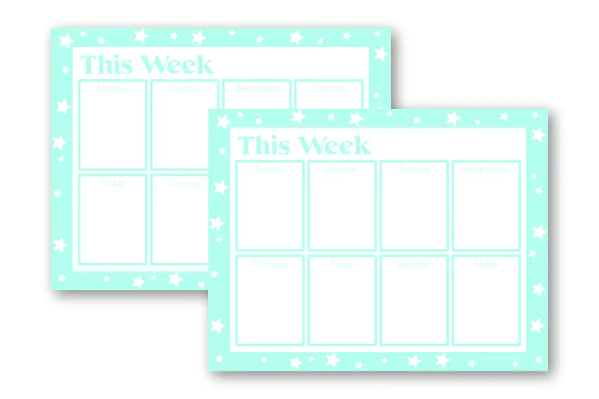 Weekly planner template baby blue with stars