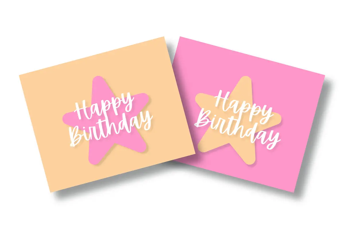 printable birthday cards with orange and pink stars
