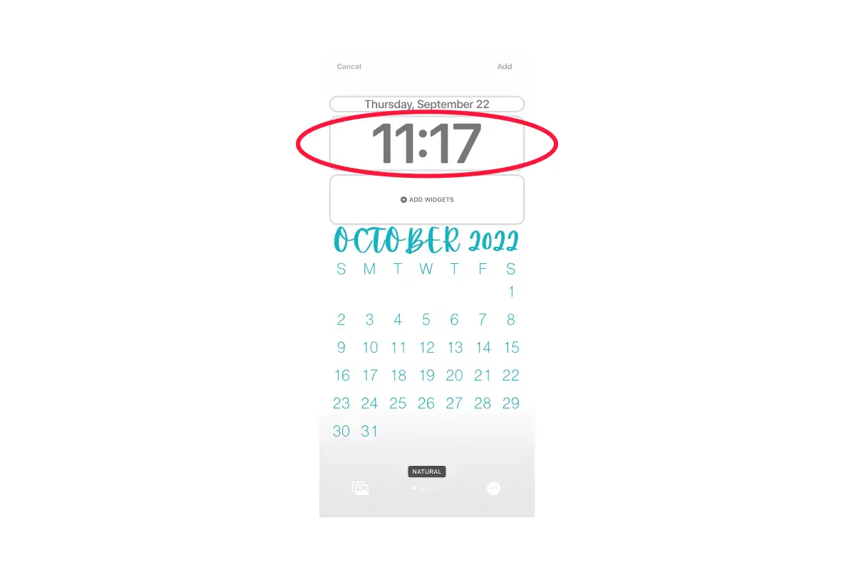 photo circling the time explaining how to change the font and text of the iOS Lock Screen