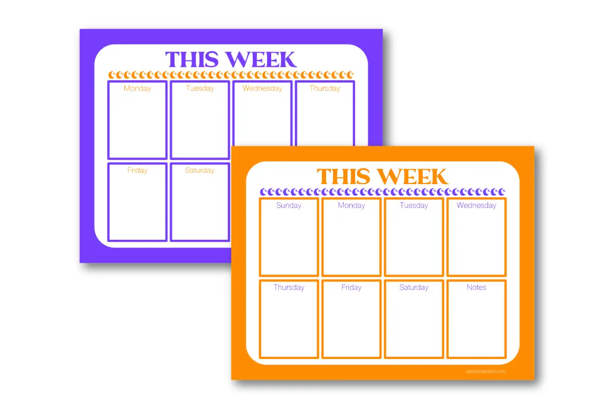 purple and orange weekly planner templates