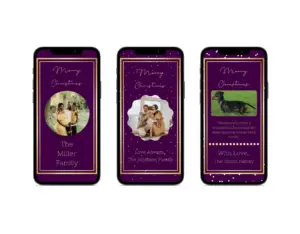 purple christmas cards on cell phones