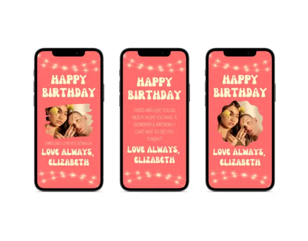 Pink birthday cards on cell phone background