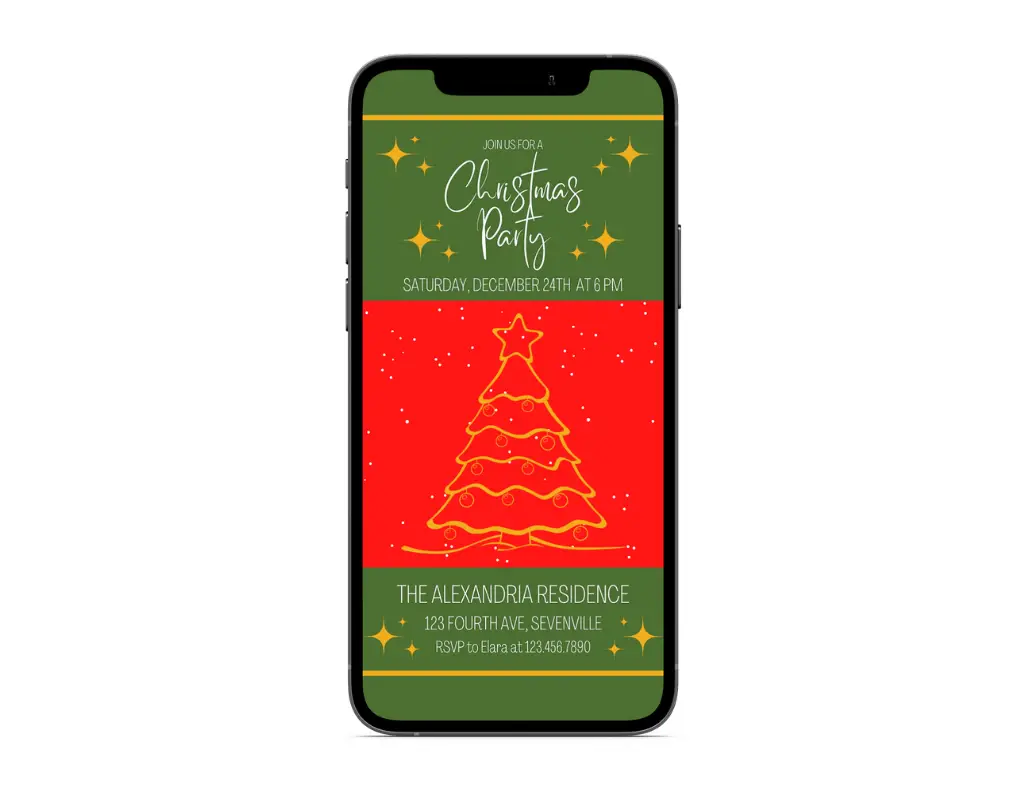 red and green christmas party invitation on phone
