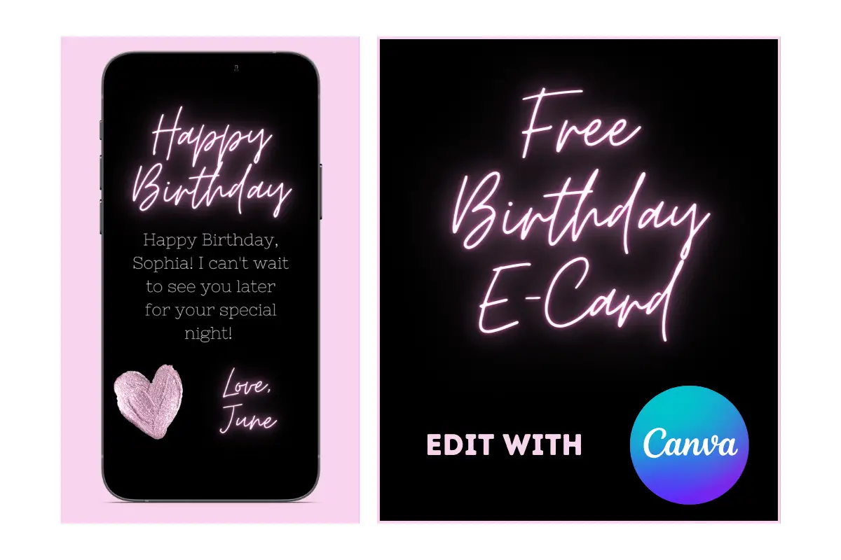 black with pink neon birthday wish for phone