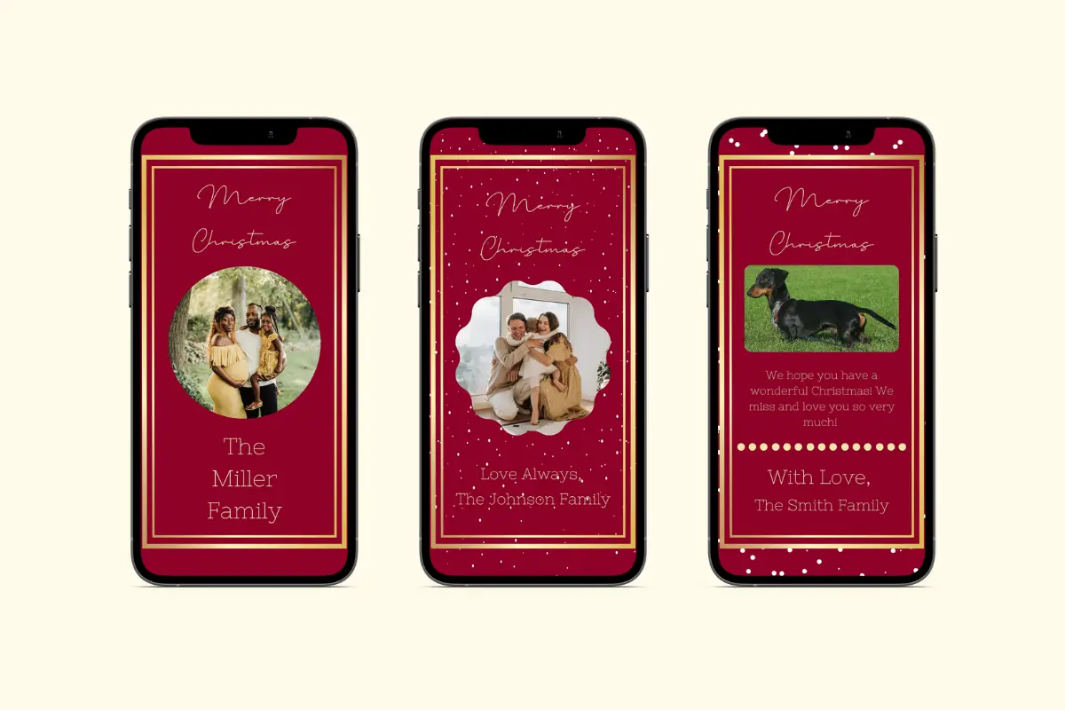 Digital Christmas Cards with red and gold elements