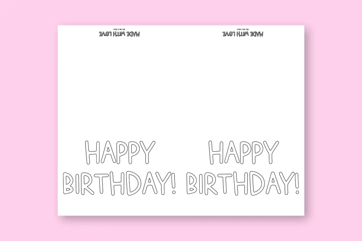 Black and white happy birthday card on pink background