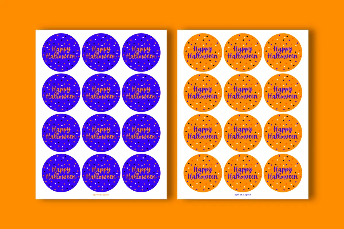 Halloween Stickers Printable on purple and orange circles