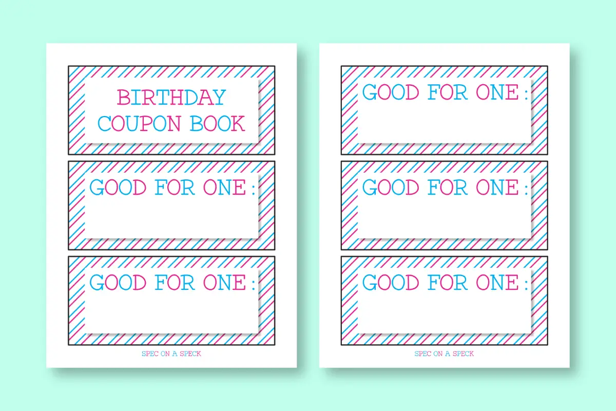 Birthday Coupon Book with pink and blue writing