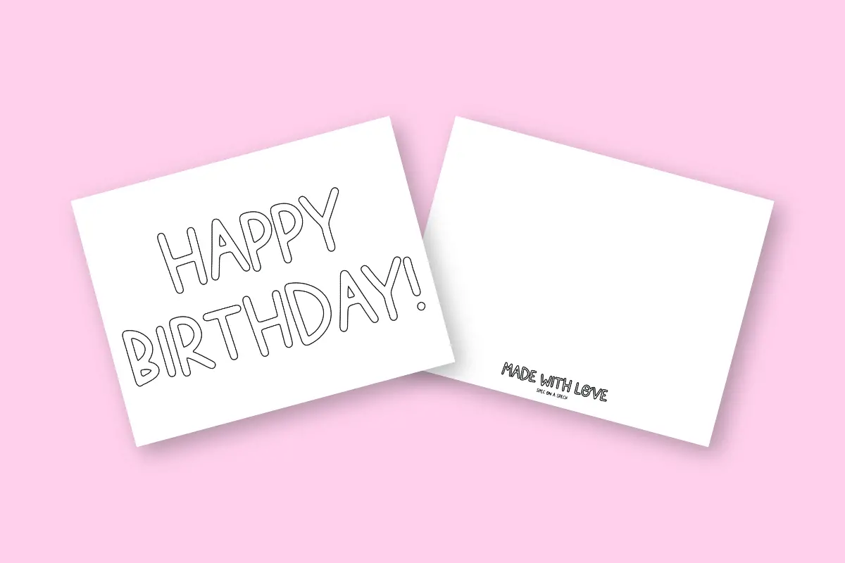 Front and back of happy birthday card to color