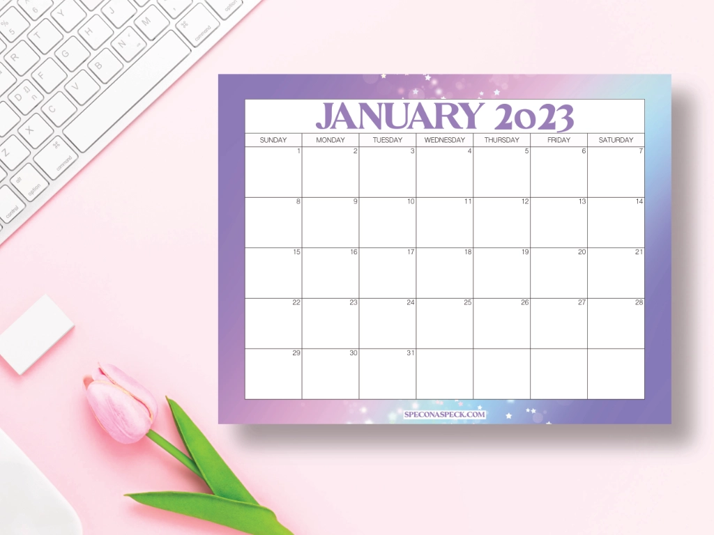 Calendar with January 2023 written at the top on a desk