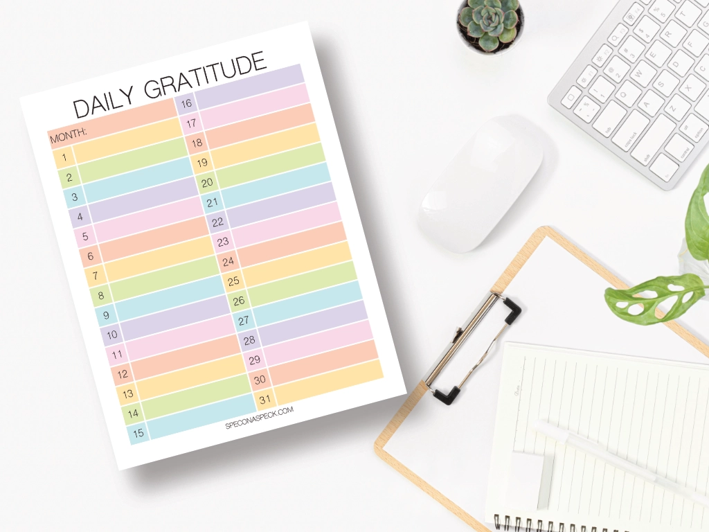 daily gratitude month sheet on a desktop