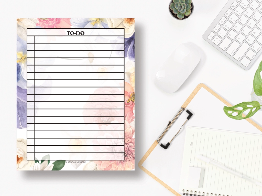 floral to do list template on a desktop