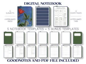 Digital Goodnotes notebook with red ephemera flower on the cover