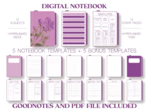 Floral Ephemera Purple Digital Notebook with Flower