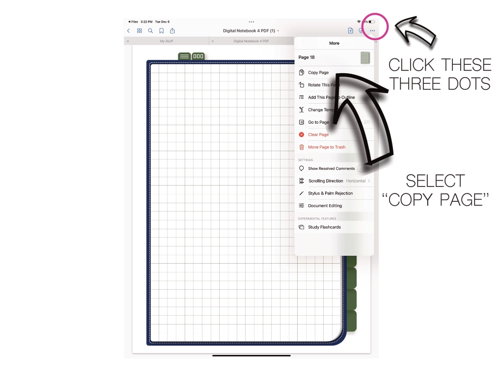 grid paper inside of a goodnotes notebook