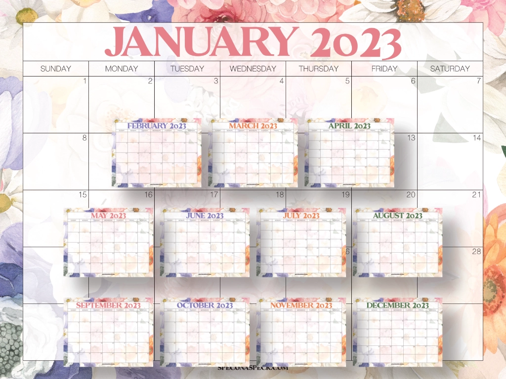 12 calendars with flowers and the dates of the year written