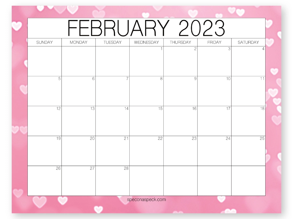 Pink February 2023 PDF calendar