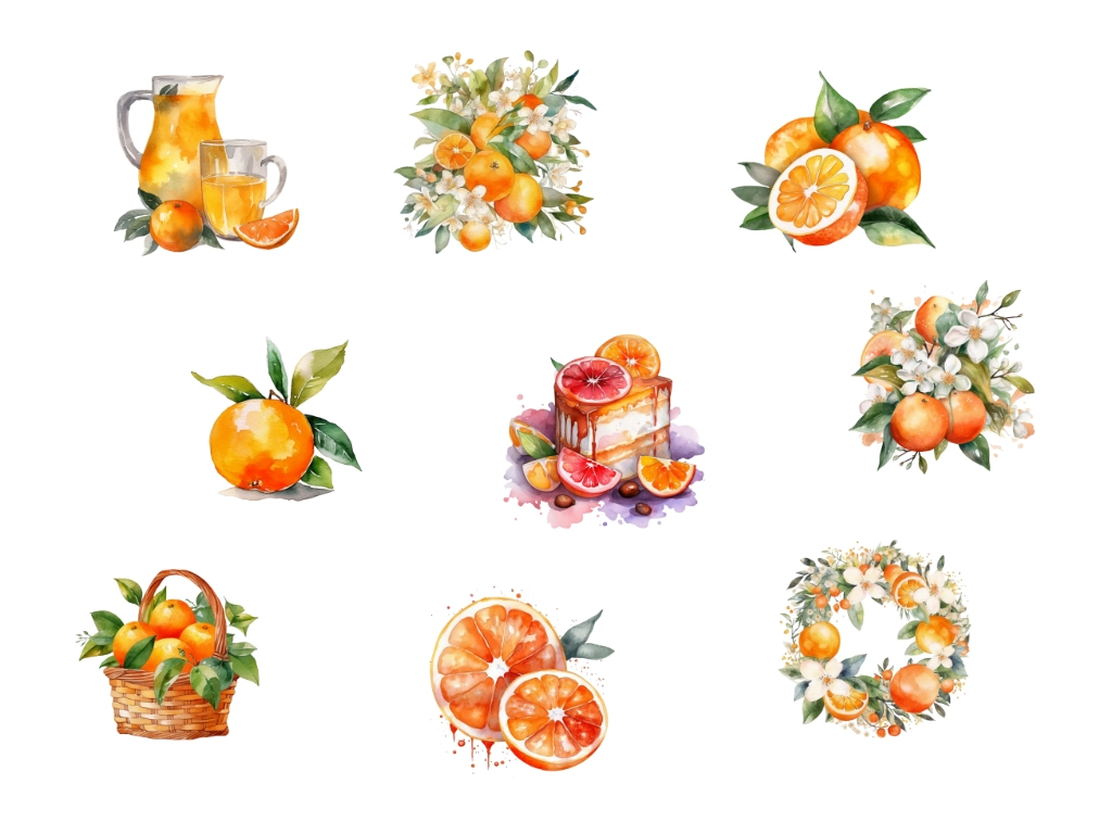 free watercolor oranges clipart