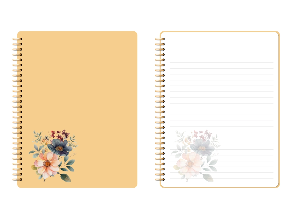 yellow digital notebook with flower on front for Goodnotes