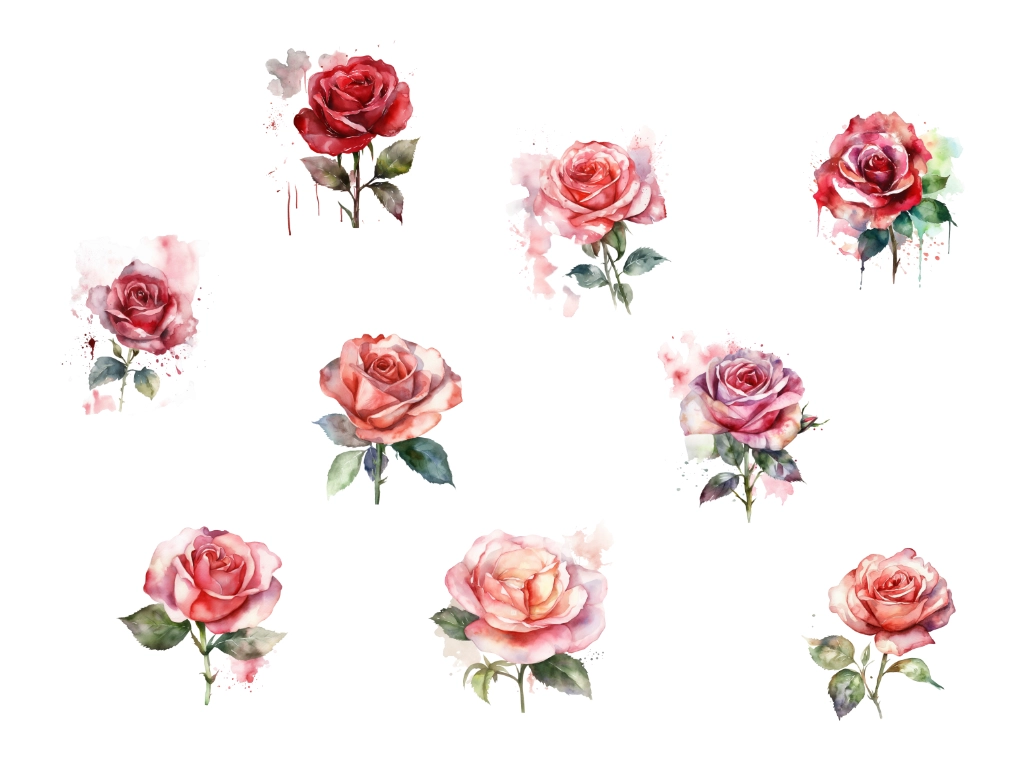9 Watercolor roses for a free watercolor roses clipart of rose