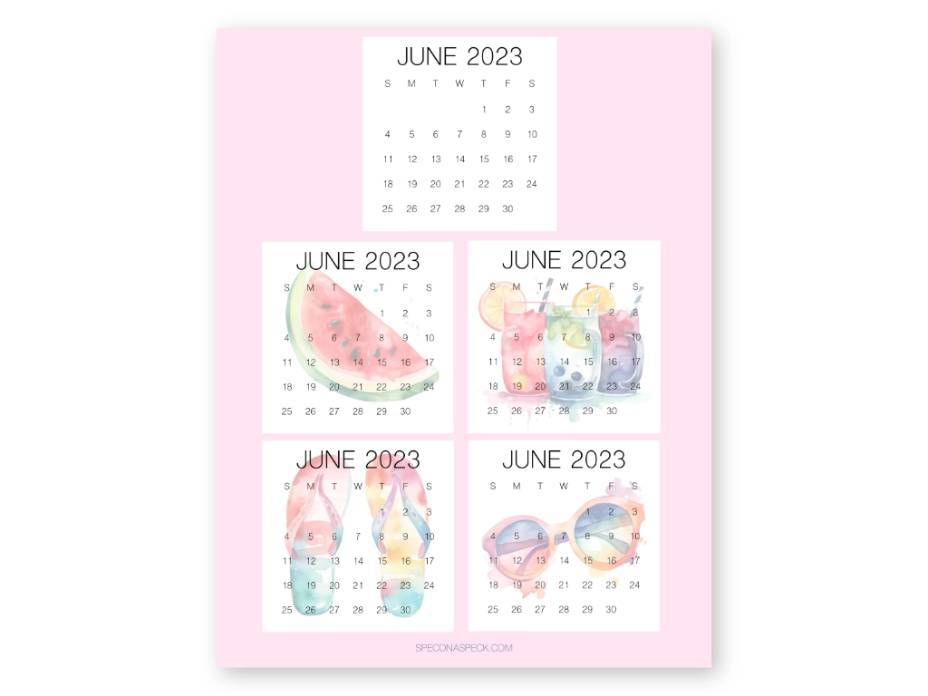 June 2023 calendar stickers with a solid white background