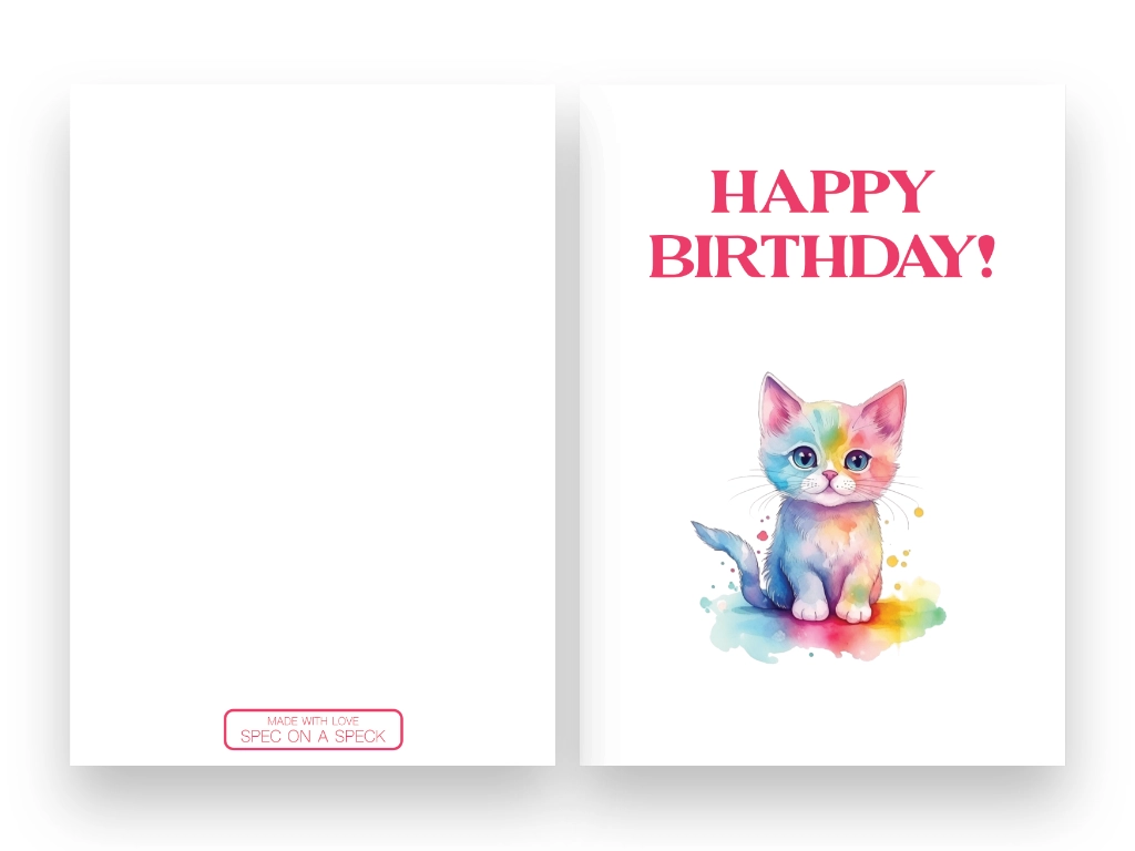 birthday card with a watercolor cat on the front