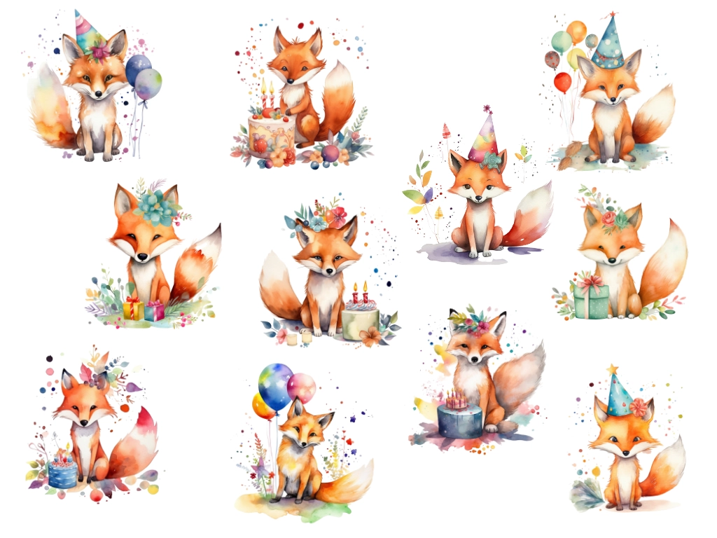 woodland birthday foxes clipart