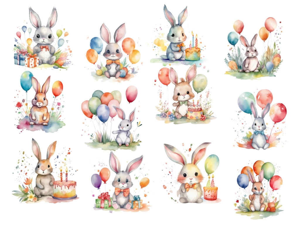 birthday rabbits clipart set