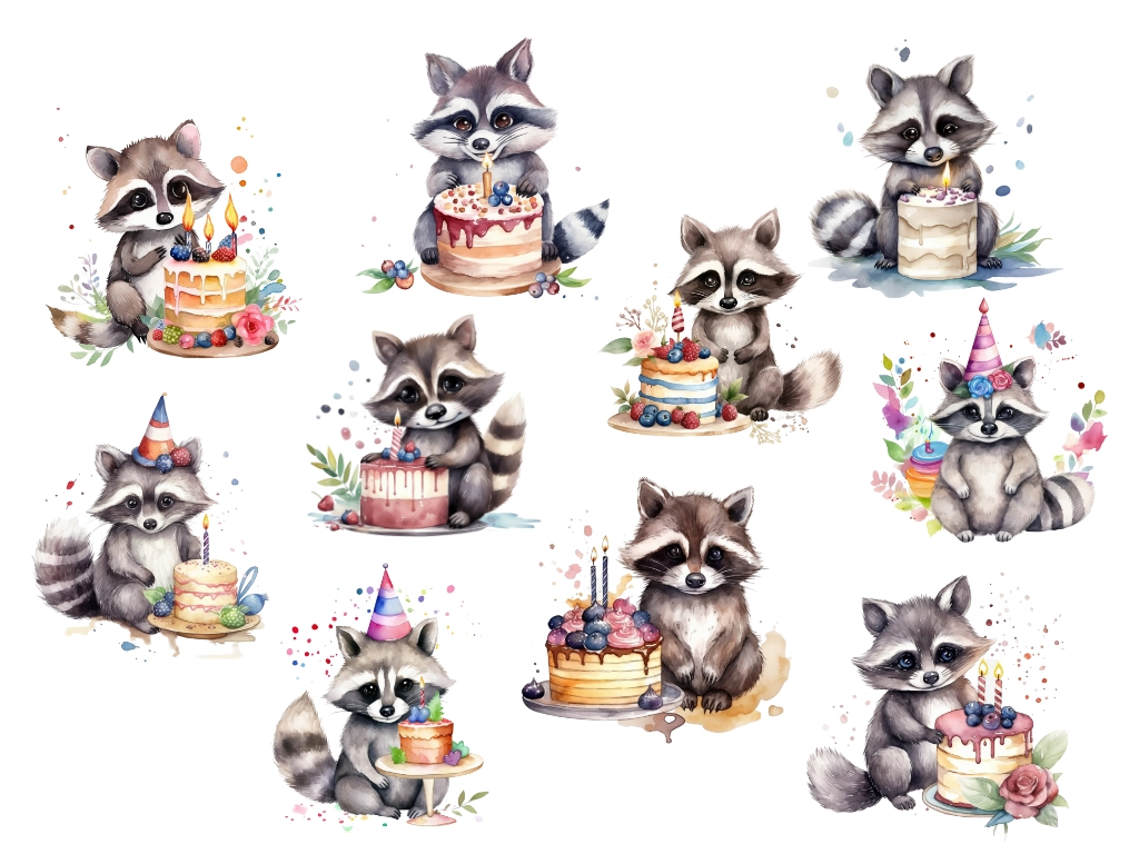 Birthday raccoon birthday party clipart