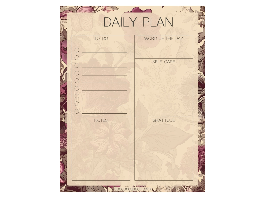 goodnotes template with burgundy flowers