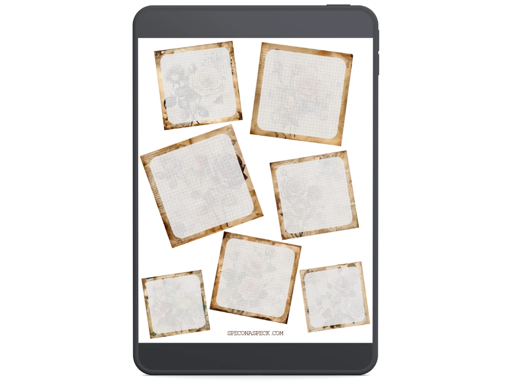antique Goodnotes stickers ephemera sticker notes with grid paper