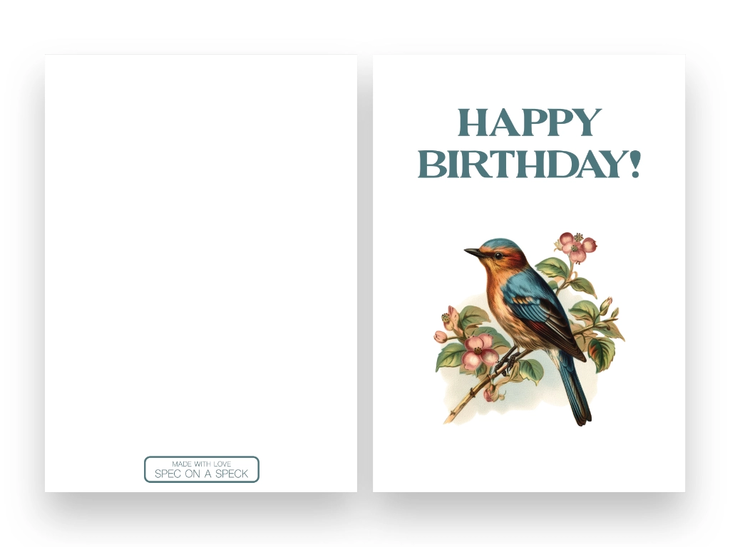 front and back of a free vintage bird birthday card printable
