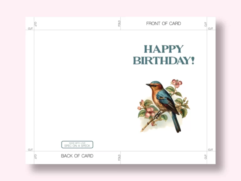 vintage birthday card printable with both the front and back showing with trim and fold lines
