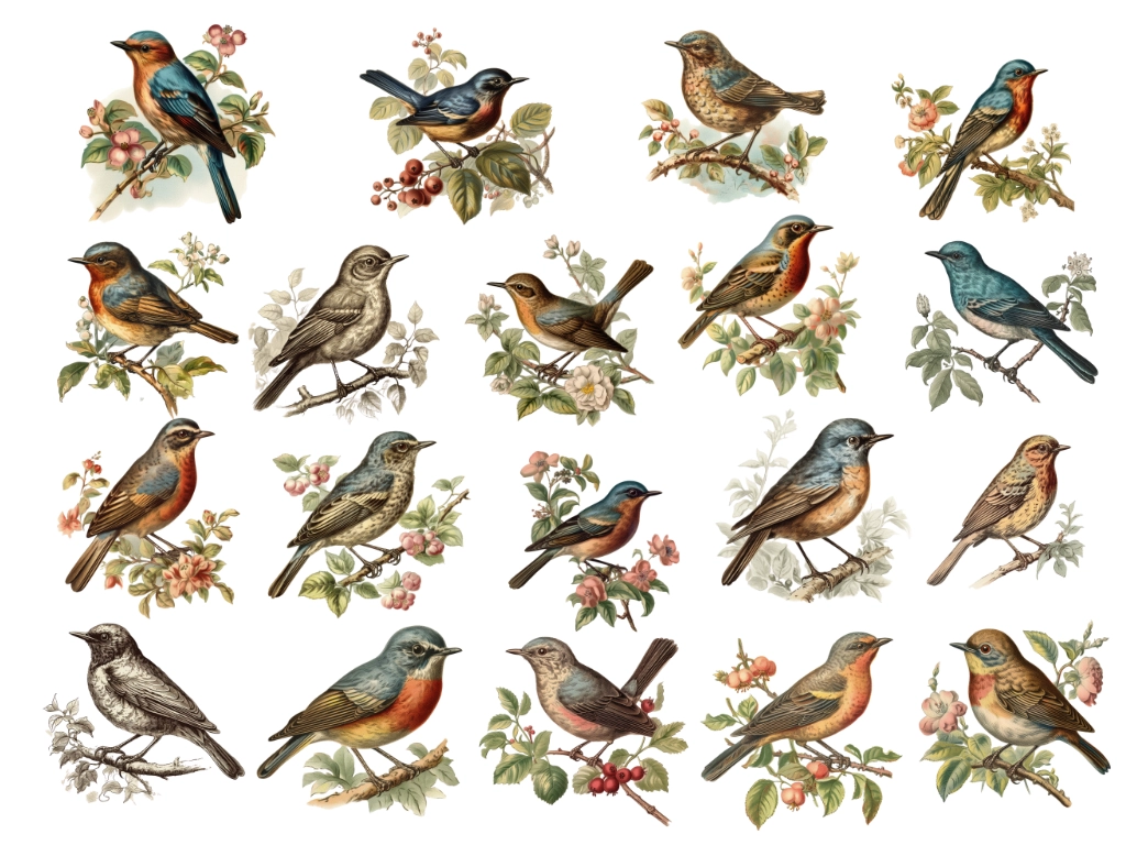 a group of vintage birds clipart images