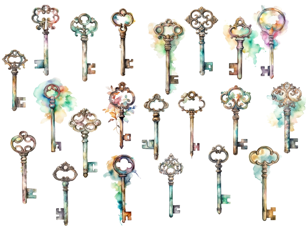 watercolor antique keys