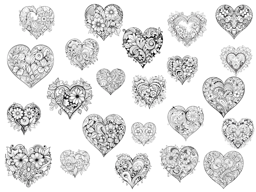 23 Black and White Hearts Clipart Images
