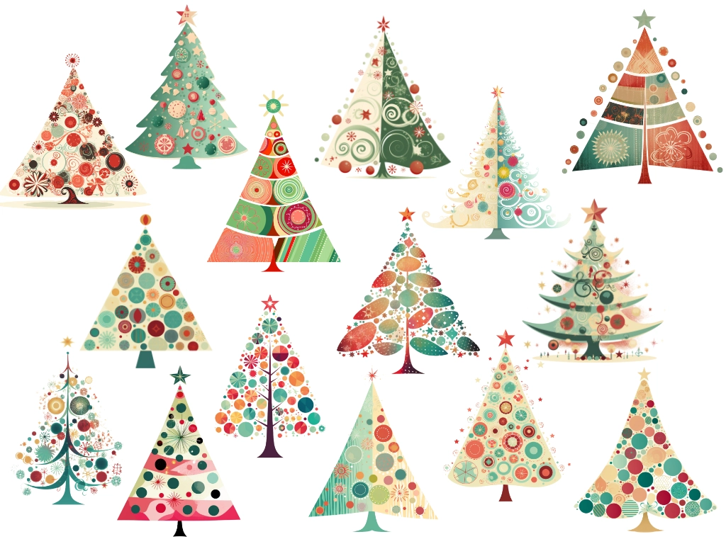 15 retro Christmas tree clipart images