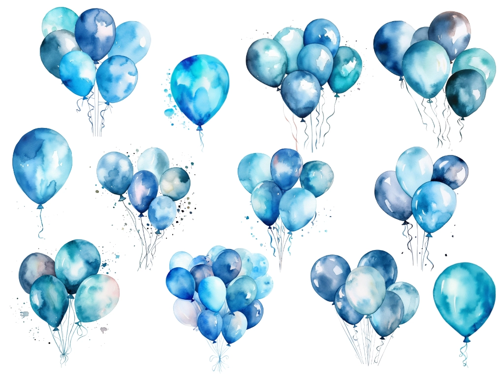 12 different blue balloon clipart images