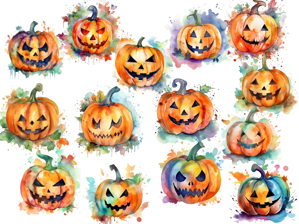 14 watercolor jack o lantern clipart PNGs