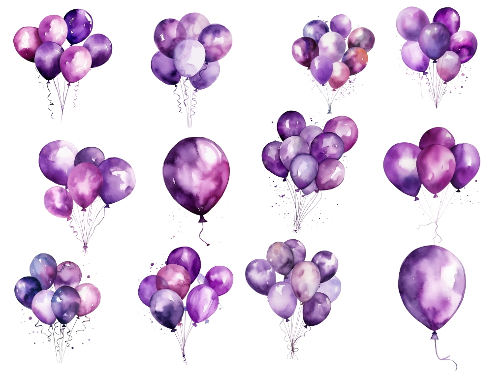 12 different purple balloon clipart images