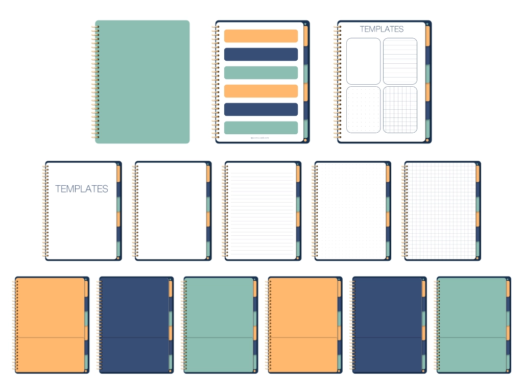 green goodnotes notebook cover and the inside page which are templates and dividers