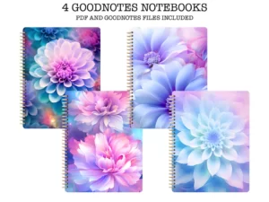 4 Goodnotes notebooks with floral designs