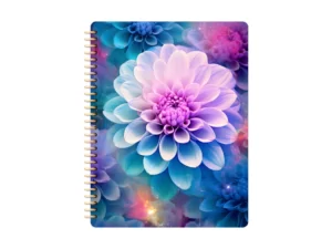 pink blue and purple goodnotes notebook cover with a gold spiral binding