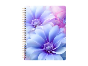 two purple flowers on the front of a goodnotes notebook